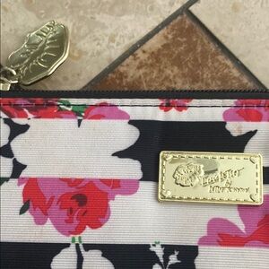 Betsey Johnson Black and White Striped Floral Clutch